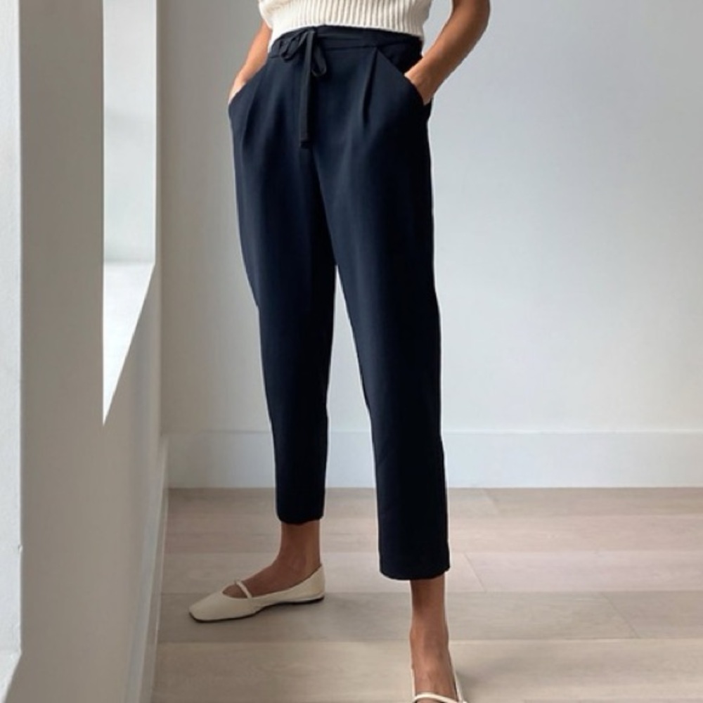 Aritzia Wilfred Tie-Waist Cropped Pants Trousers Blue Gray